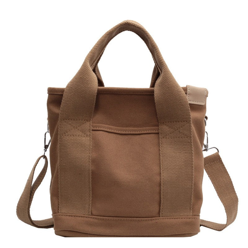 Canvas Mini Tote Bag with Crossbody Strap - Mocha