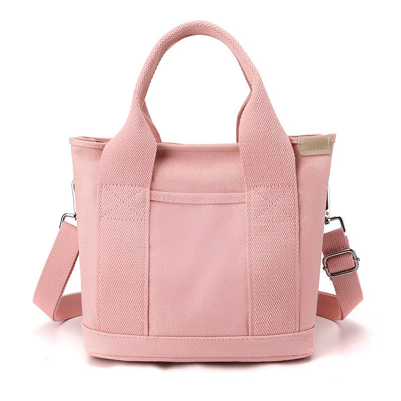 Canvas Mini Tote Bag with Crossbody Strap - Pink