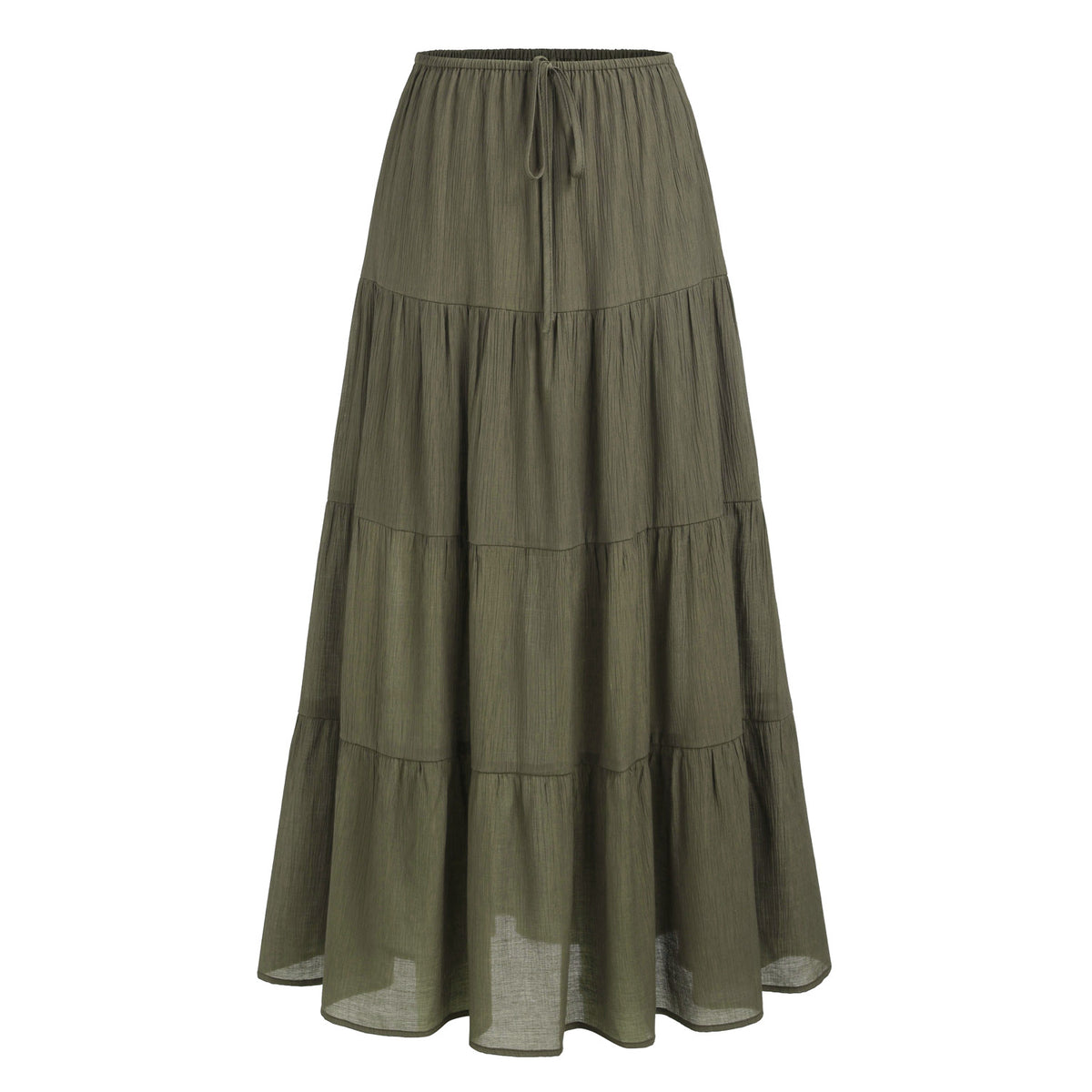 Tiered Drawstring Waist Maxi Skirt - Olive