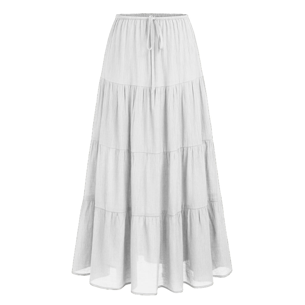Tiered Drawstring Waist Maxi Skirt - White