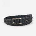 Braided Faux Leather Skinny Belt - Black