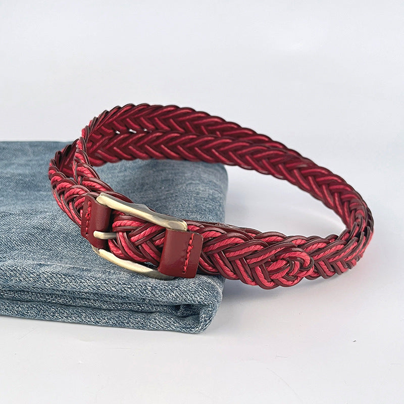Braided Faux Leather Skinny Belt