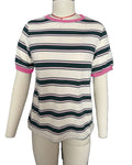 Striped Contrast Trim Ringer Tee - Pink