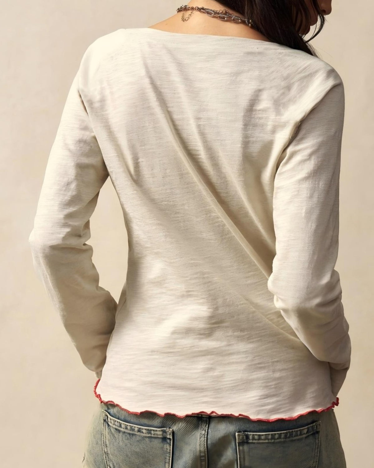 Boho Floral Embroidered V Neck Blouse - Apricot - 2
