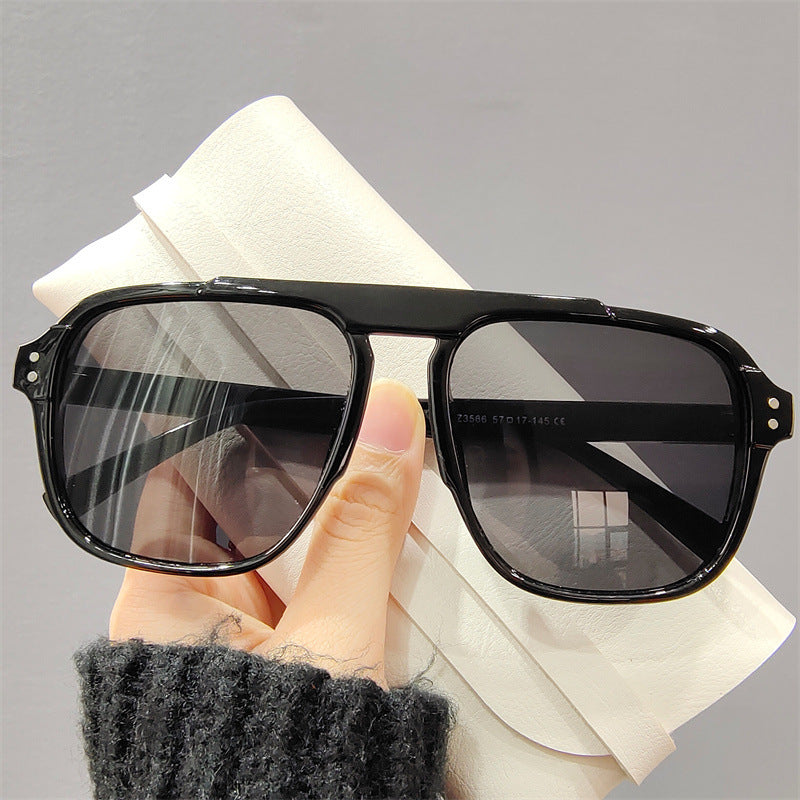 Oversized Double Bridge Aviator Sunglasses - Black