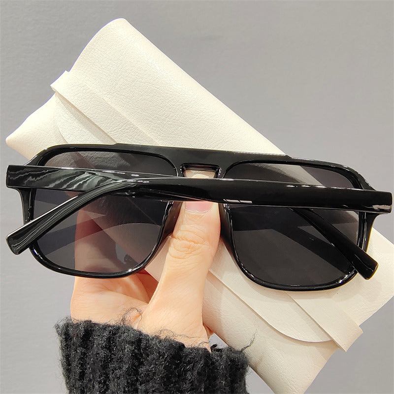 Oversized Double Bridge Aviator Sunglasses - Black - 1