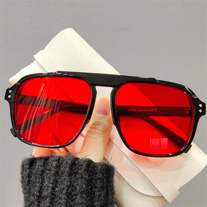 Oversized Double Bridge Aviator Sunglasses - Black_R