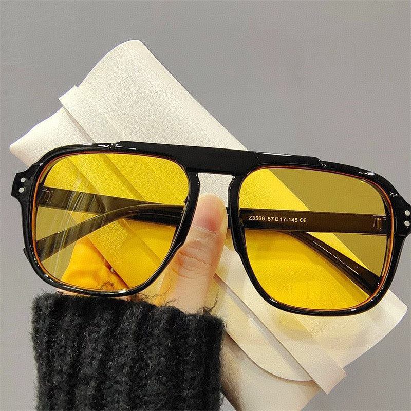 Oversized Double Bridge Aviator Sunglasses - Black_Y