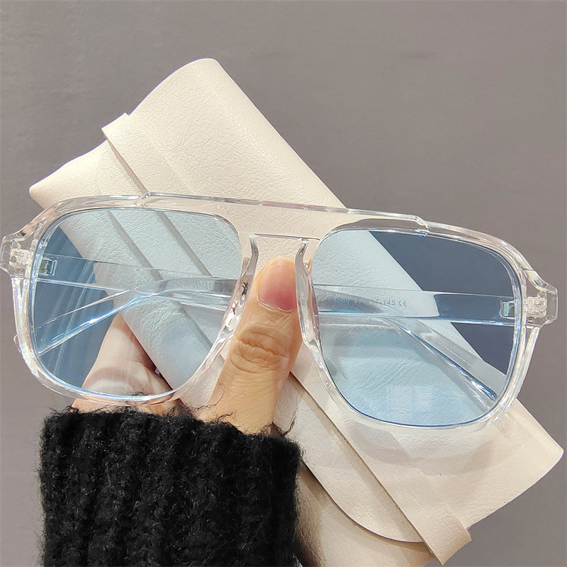 Oversized Double Bridge Aviator Sunglasses - Blue