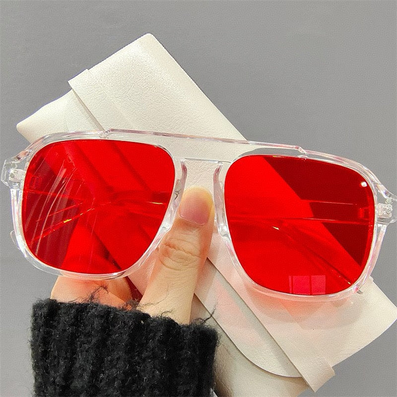 Oversized Double Bridge Aviator Sunglasses - Red