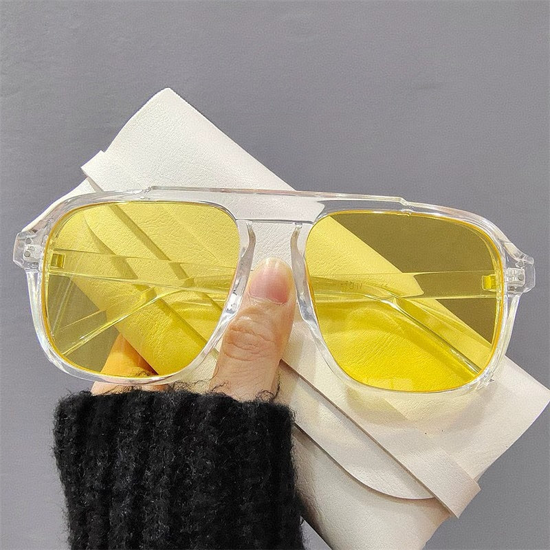 Oversized Double Bridge Aviator Sunglasses - Yellow