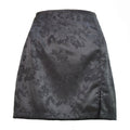 Floral Jacquard Satin Split Mini Skirt - Black