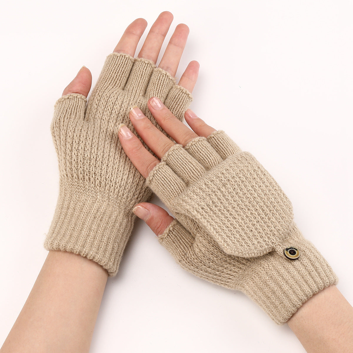 Convertible Flip Top Mitten Knit Gloves - Apricot