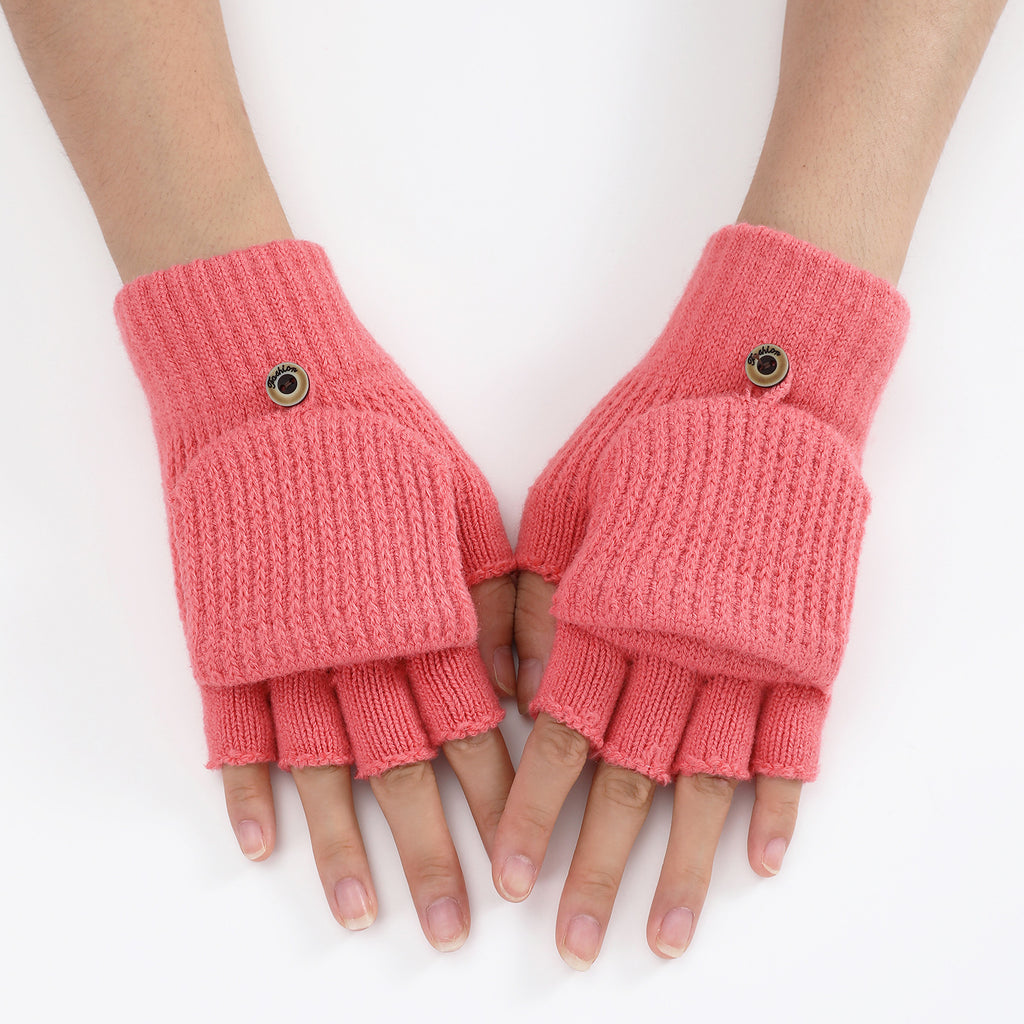 Convertible Flip Top Mitten Knit Gloves - Coral