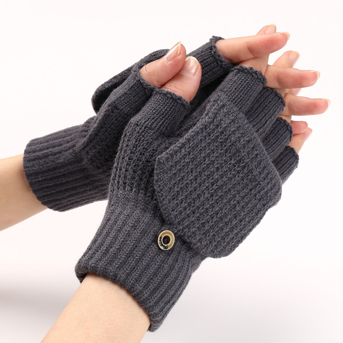 Convertible Flip Top Mitten Knit Gloves - DarkGray