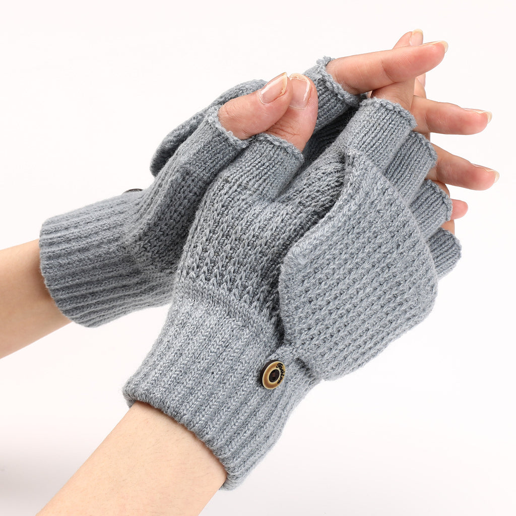 Convertible Flip Top Mitten Knit Gloves - Gray