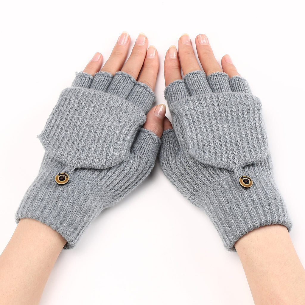 Convertible Flip Top Mitten Knit Gloves - Gray - 1
