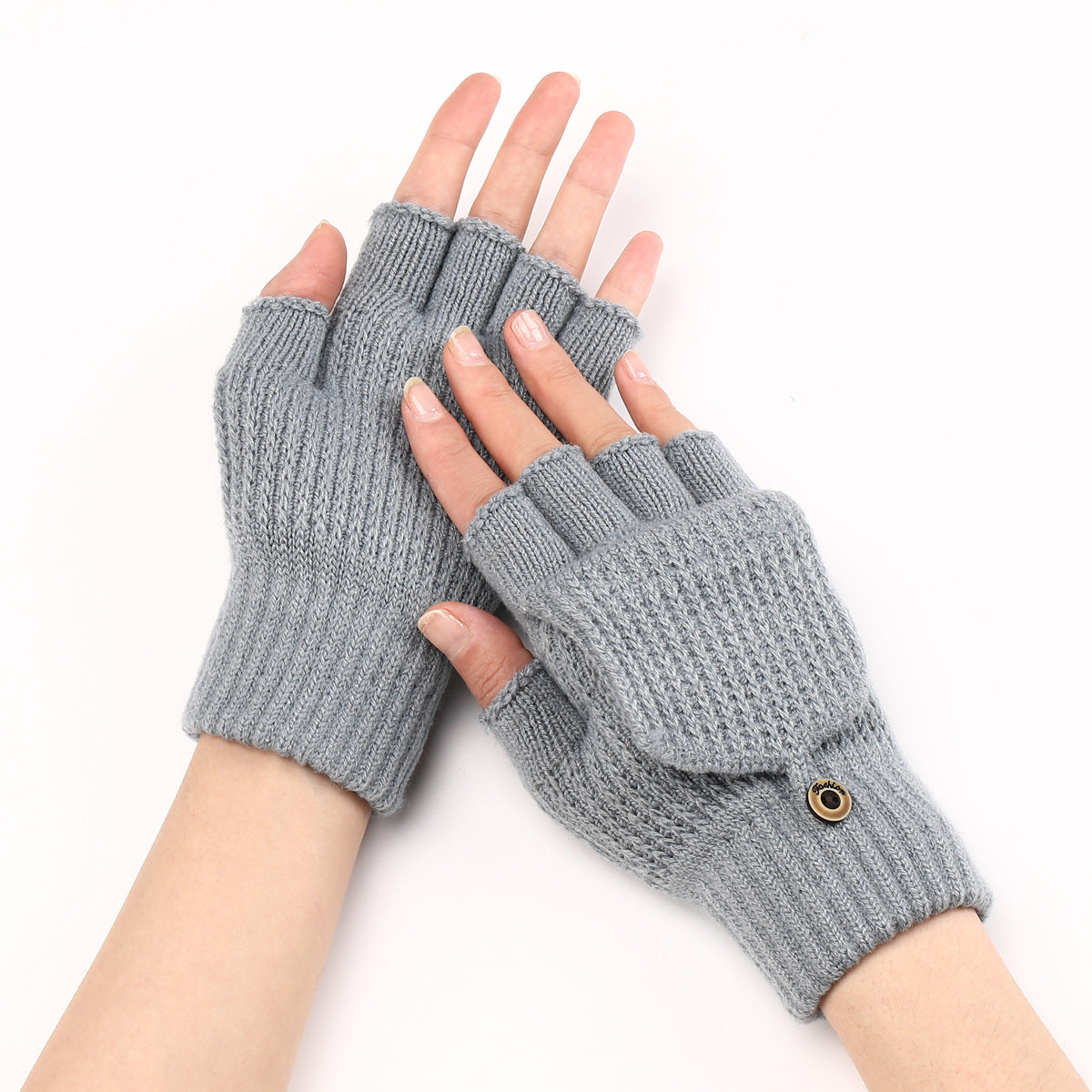 Convertible Flip Top Mitten Knit Gloves - Gray - 2