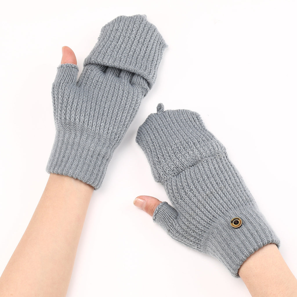 Convertible Flip Top Mitten Knit Gloves - Gray - 3
