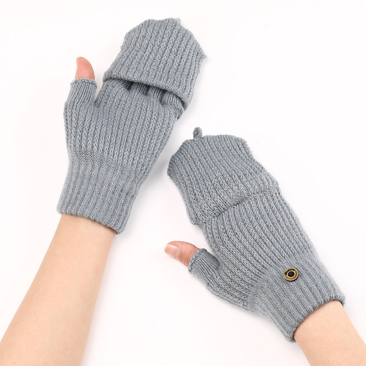 Convertible Flip Top Mitten Knit Gloves - Gray - 3