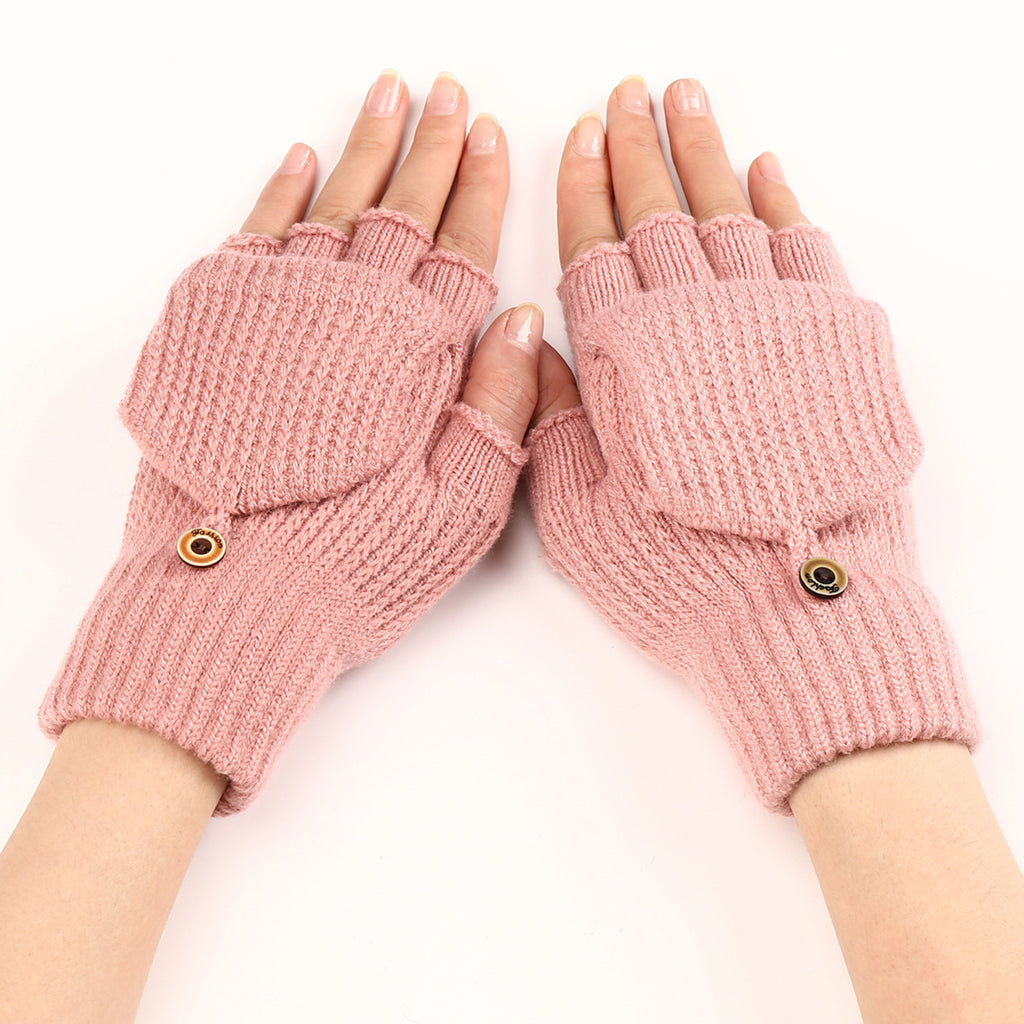 Convertible Flip Top Mitten Knit Gloves - Pink