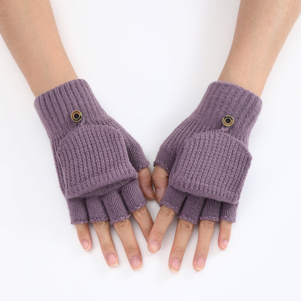 Convertible Flip Top Mitten Knit Gloves - Purple