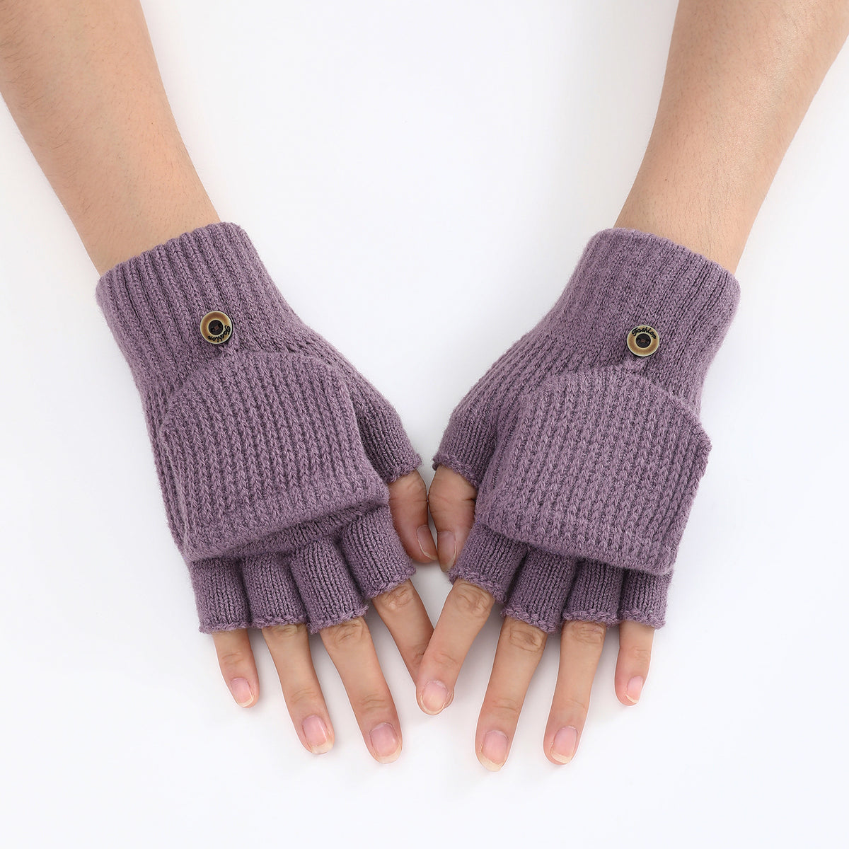 Convertible Flip Top Mitten Knit Gloves - Purple