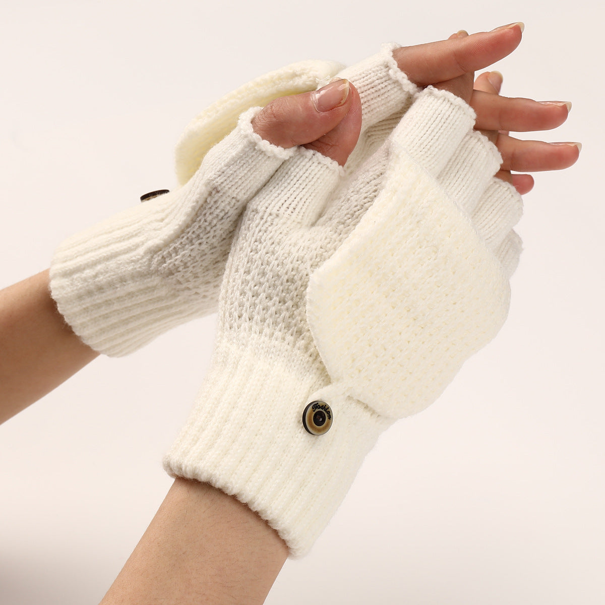 Convertible Flip Top Mitten Knit Gloves - White