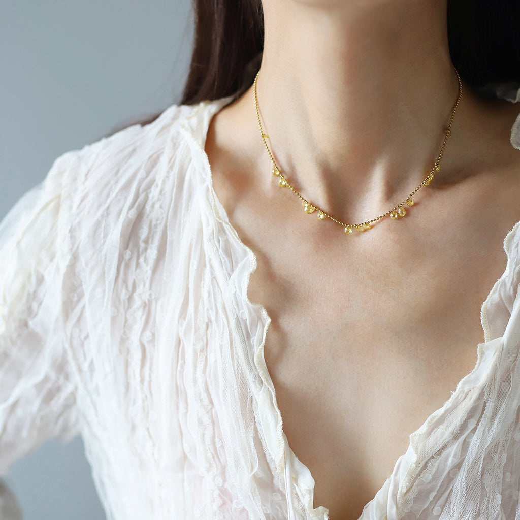 Dainty Teardrop Charm Station Necklace - Gold - 1