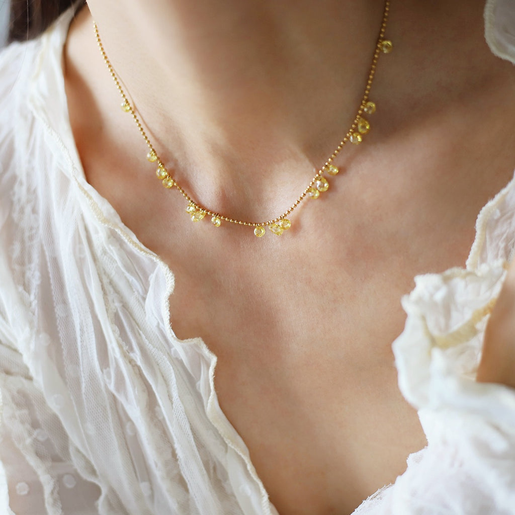 Dainty Teardrop Charm Station Necklace - Gold - 2