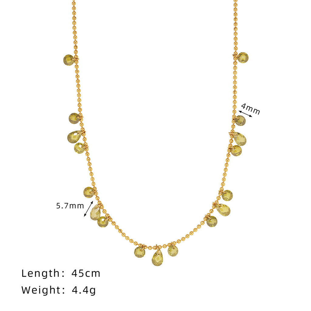 Dainty Teardrop Charm Station Necklace - Green