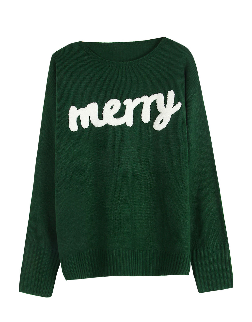Merry Slogan Jacquard Christmas Sweater - Green