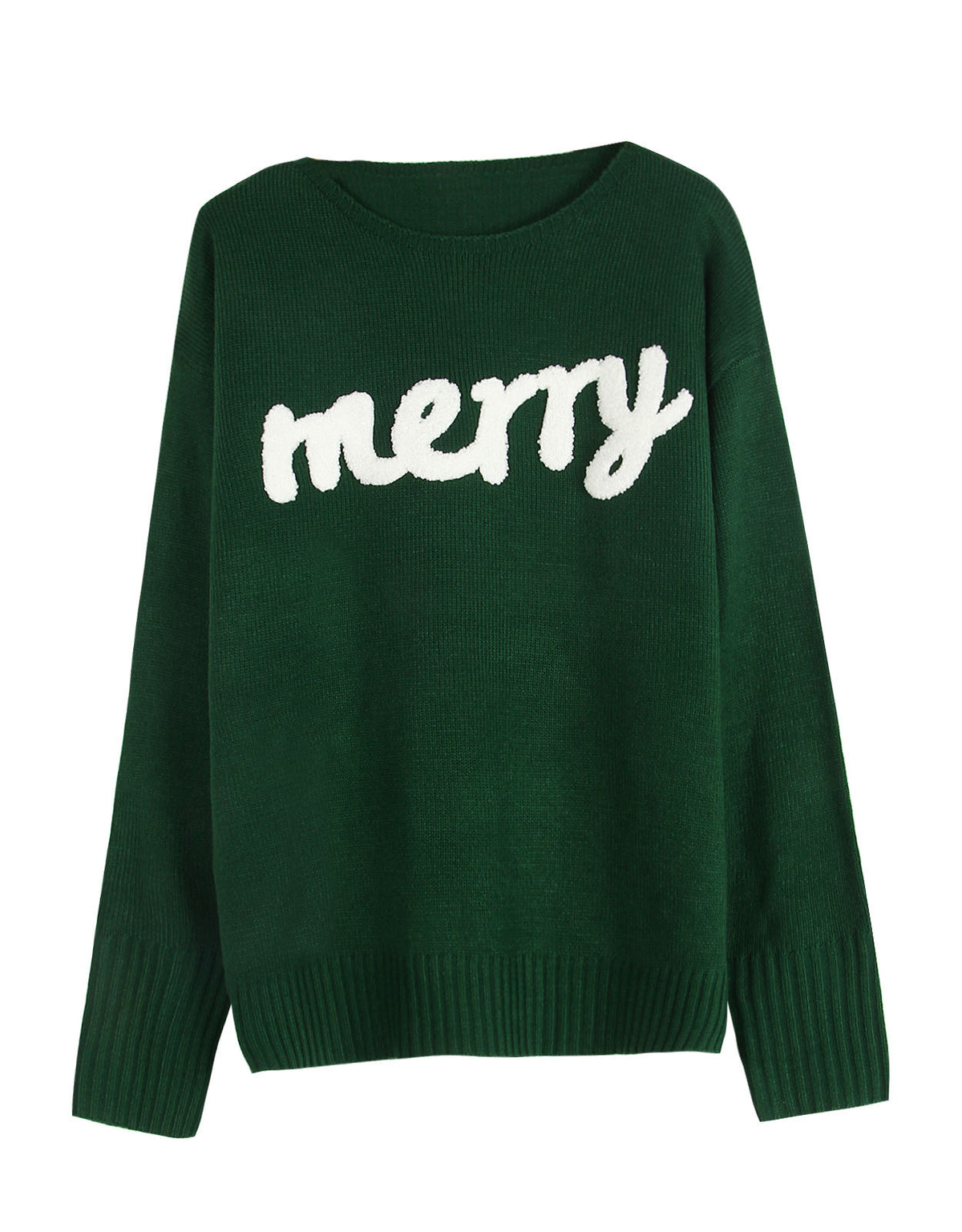 Merry Slogan Jacquard Christmas Sweater - Green