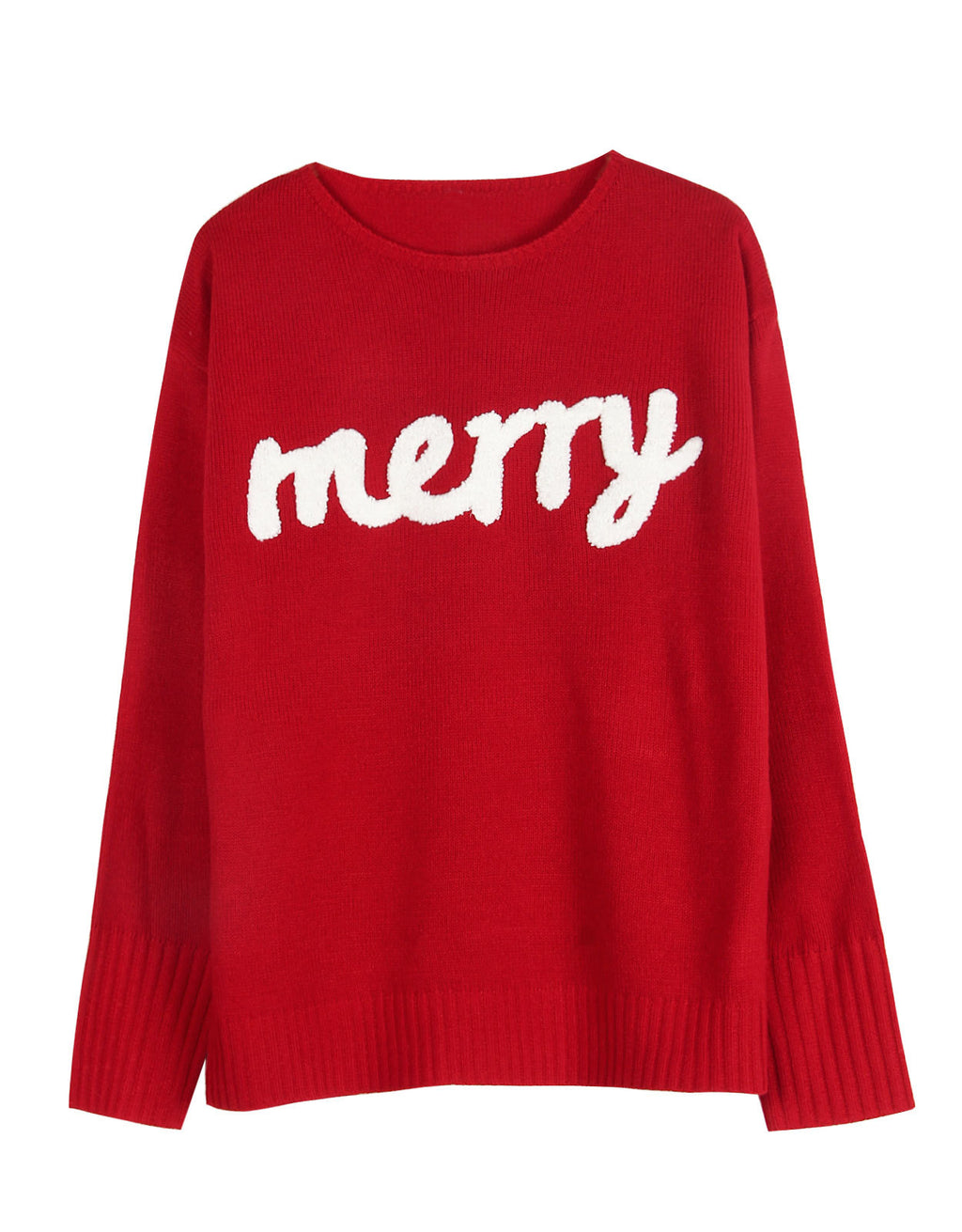 Merry Slogan Jacquard Christmas Sweater - Red
