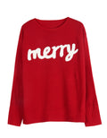 Merry Slogan Jacquard Christmas Sweater - Red