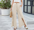 Front Slit High Waist Wide Leg Trousers - Off_White