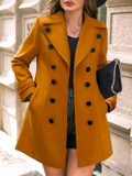 Double Breasted Notch Lapel Mid Length Coat - Caramel