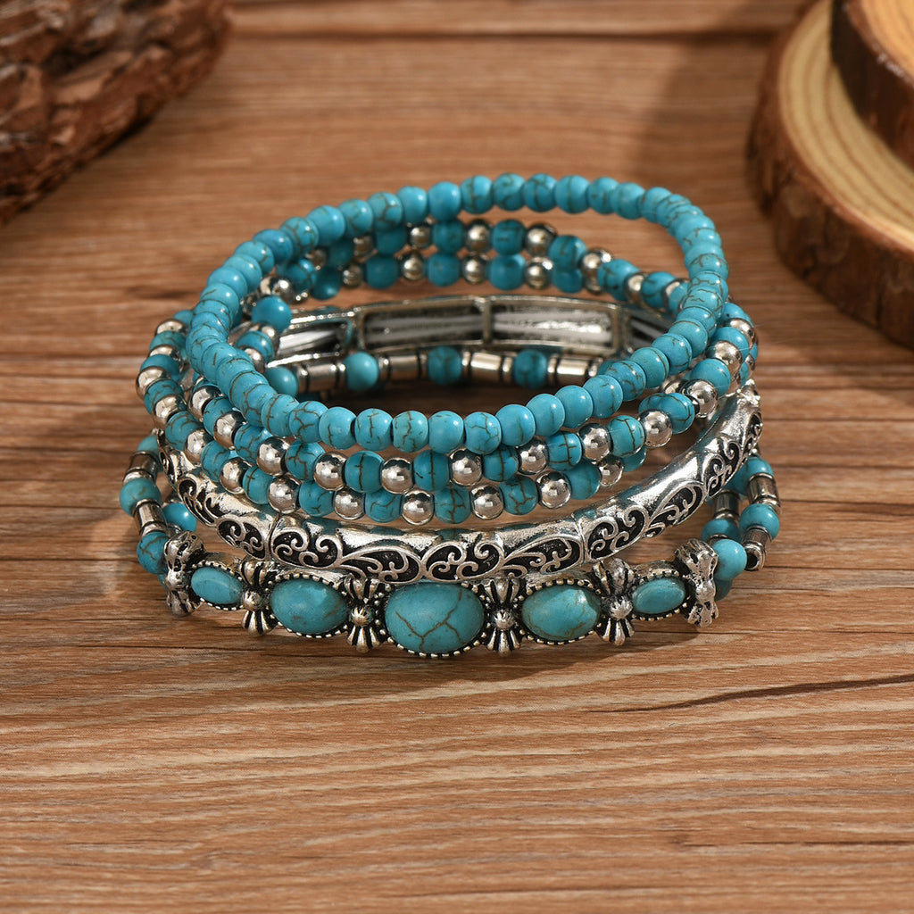 Western Bead Stretch Bracelet Stack With Conchos