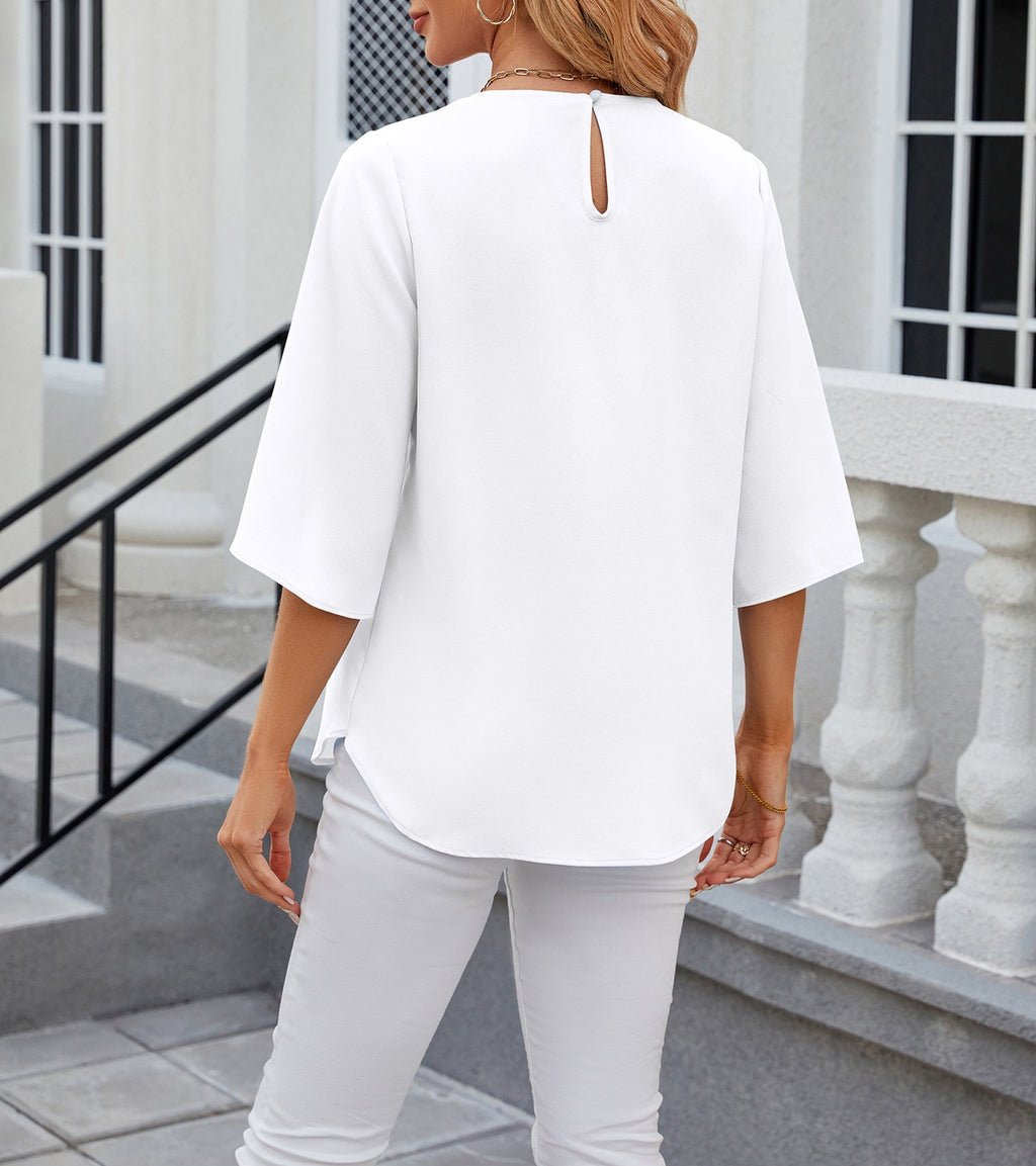Pleated Split Sleeve Chiffon Shirt