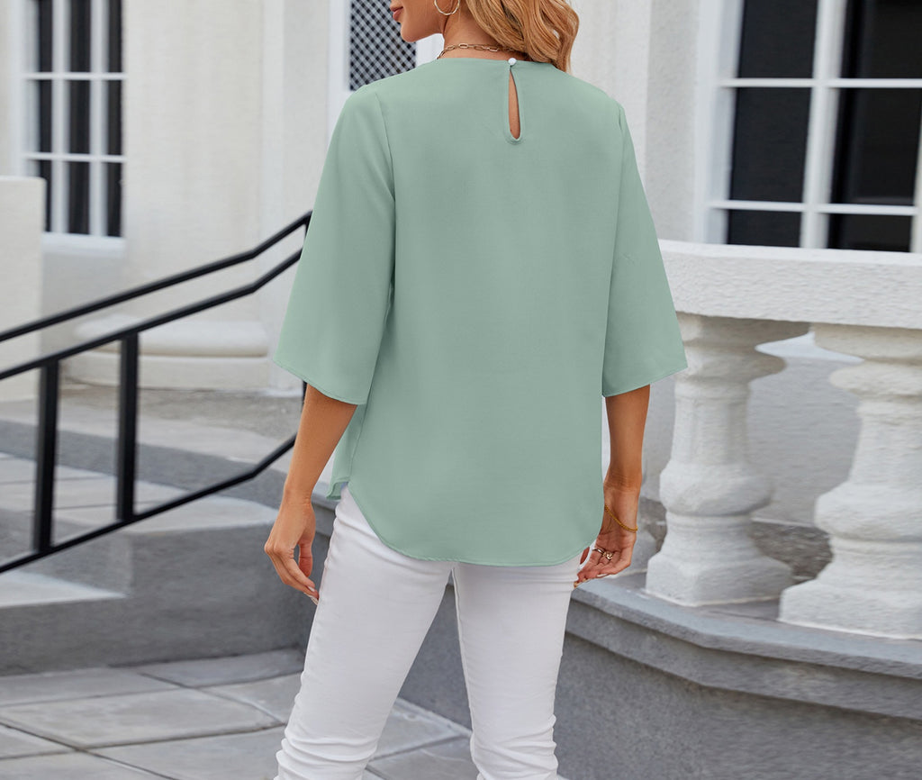 Pleated Split Sleeve Chiffon Shirt - view 1