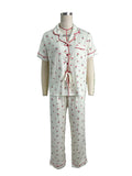 Cherry Print Button Front Pajama Set - Apricot