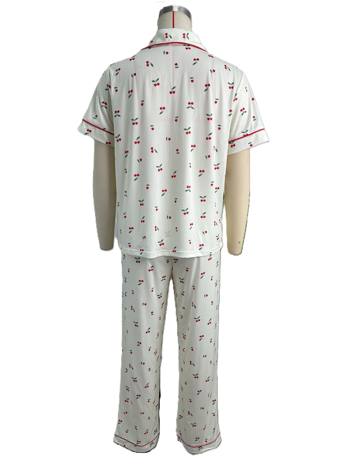 Cherry Print Button Front Pajama Set - Apricot - 1