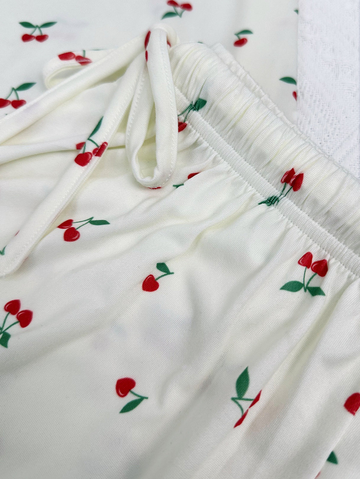 Cherry Print Button Front Pajama Set - Apricot - 6