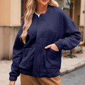 Textured Jacquard Patch Pocket Bomber Jacket - Navy