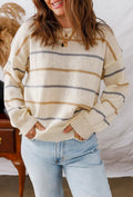 Breezy Multi Stripe Crew Neck Sweater - Apricot