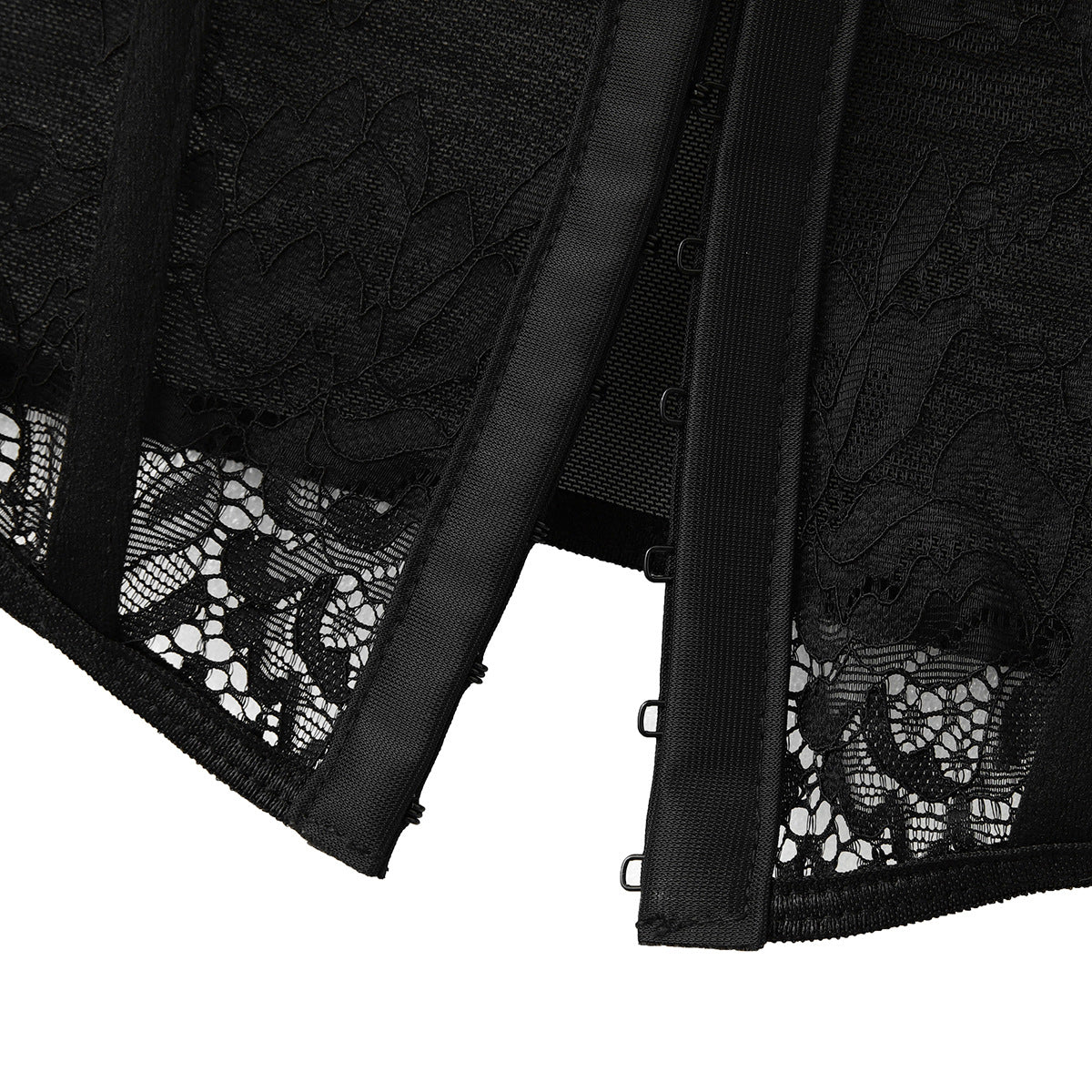 Long Sleeve Mesh And Lace Corset Top - Black - 7