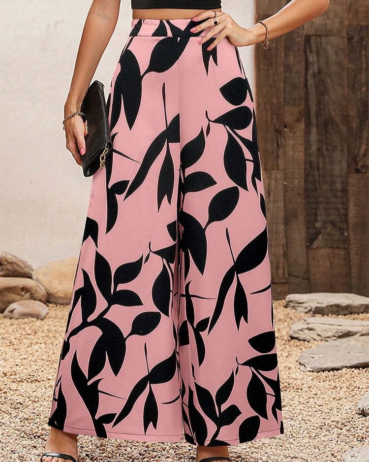 Botanical Print Flowy Wide Leg Palazzo Pants - C1