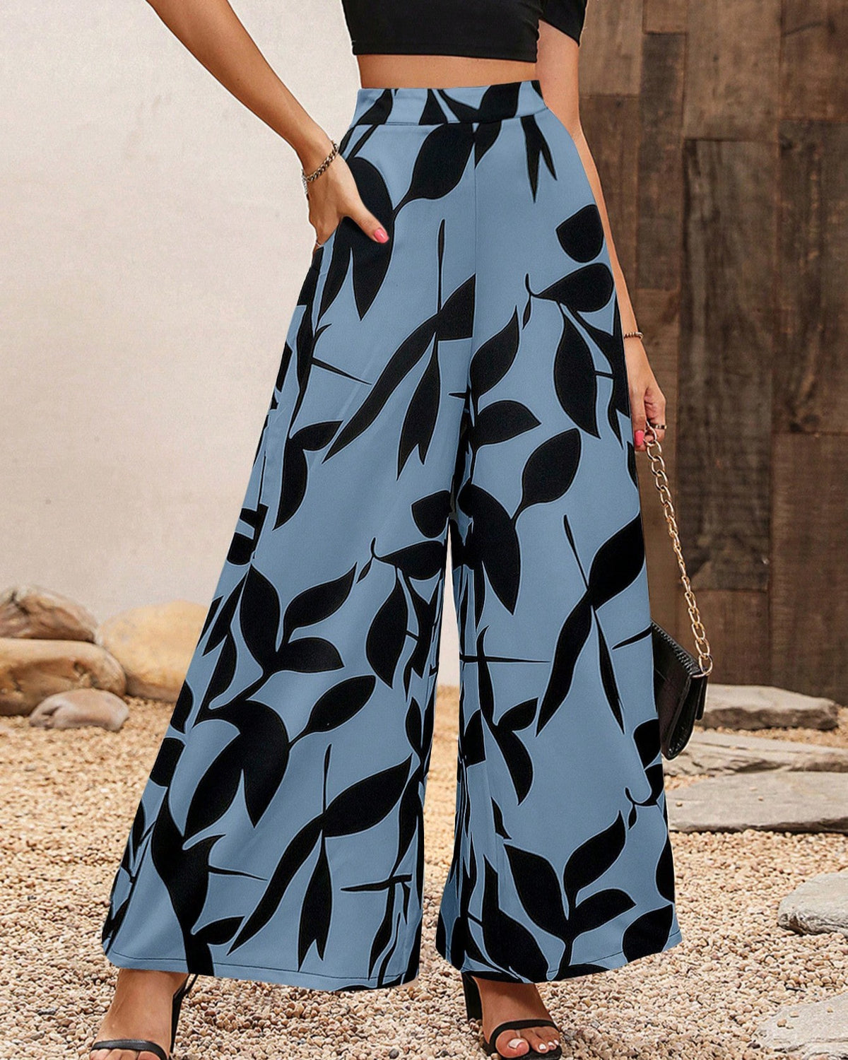 Botanical Print Flowy Wide Leg Palazzo Pants - C5