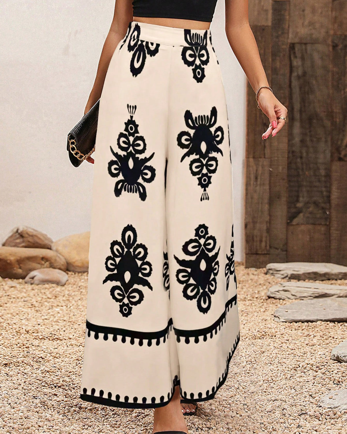 Botanical Print Flowy Wide Leg Palazzo Pants - C6