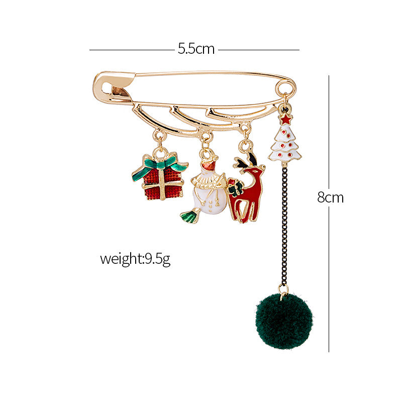 Pom Pom Charm Safety Pin Brooch - Green-1